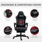 Fauteuil de jeu inclinable pivotant à 360° en cuir PU avec repose-pieds, appui-tête, support lombaire et hauteur réglable