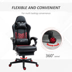 Fauteuil de jeu inclinable pivotant à 360° en cuir PU avec repose-pieds, appui-tête, support lombaire et hauteur réglable
