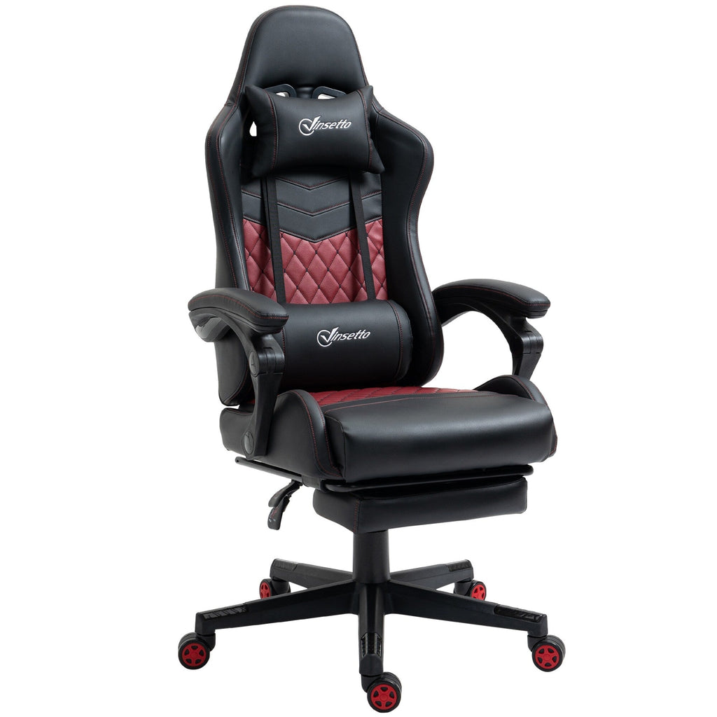 Fauteuil de jeu inclinable pivotant à 360° en cuir PU avec repose-pieds, appui-tête, support lombaire et hauteur réglable