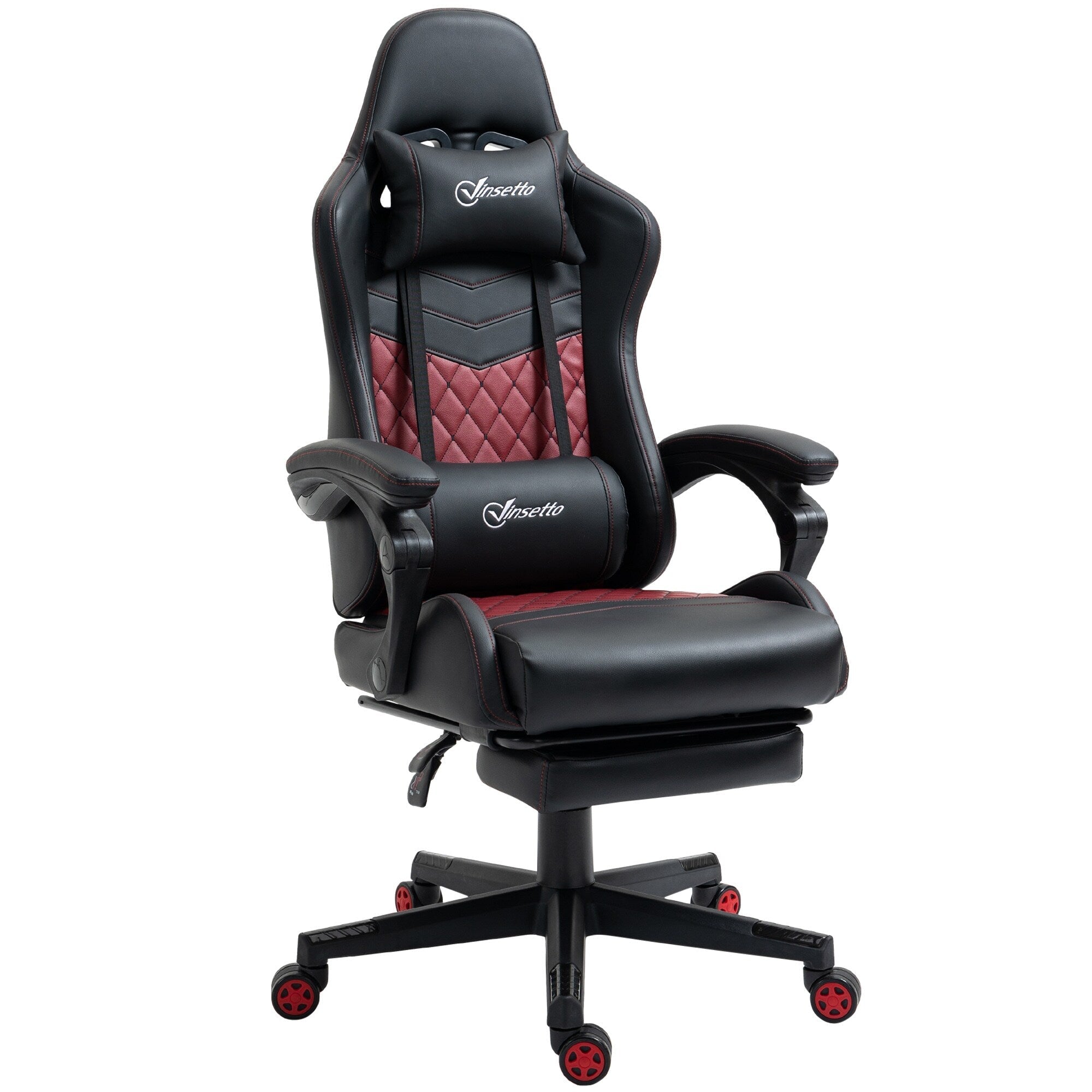 Fauteuil de jeu inclinable pivotant à 360° en cuir PU avec repose-pieds, appui-tête, support lombaire et hauteur réglable