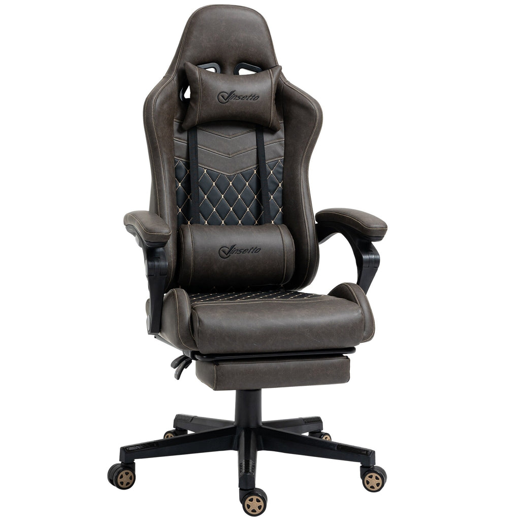 Fauteuil de jeu inclinable pivotant à 360° en cuir PU avec repose-pieds, appui-tête, support lombaire et hauteur réglable