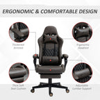 Fauteuil de jeu inclinable pivotant à 360° en cuir PU avec repose-pieds, appui-tête, support lombaire et hauteur réglable