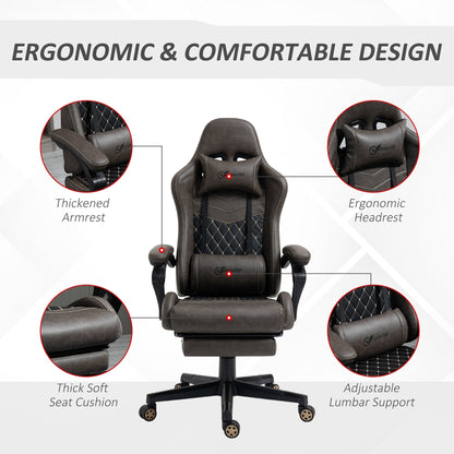 Fauteuil de jeu inclinable pivotant à 360° en cuir PU avec repose-pieds, appui-tête, support lombaire et hauteur réglable