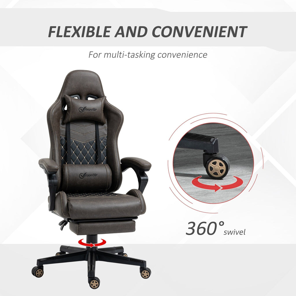 Fauteuil de jeu inclinable pivotant à 360° en cuir PU avec repose-pieds, appui-tête, support lombaire et hauteur réglable