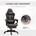 Fauteuil de jeu inclinable pivotant à 360° en cuir PU avec repose-pieds, appui-tête, support lombaire et hauteur réglable