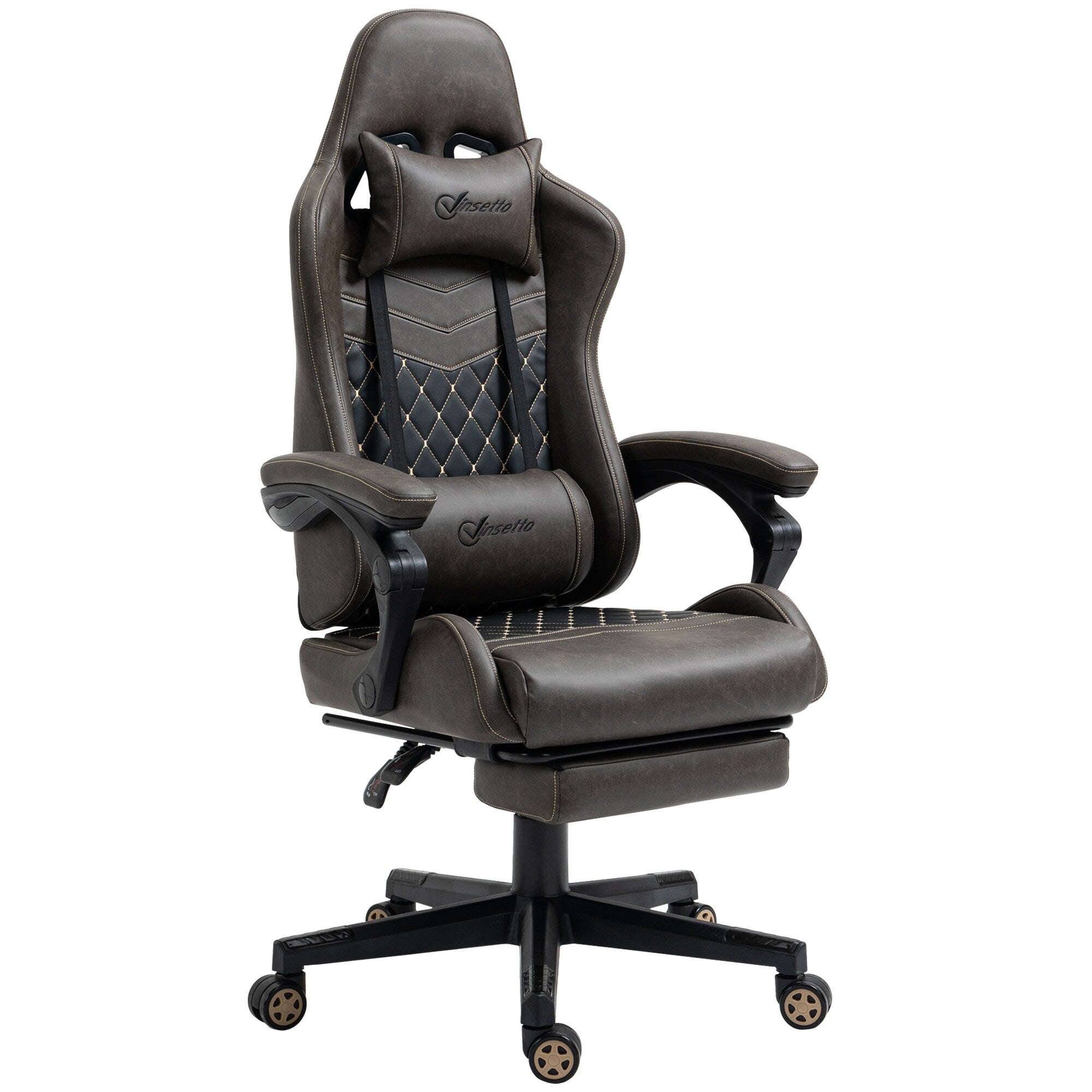Fauteuil de jeu inclinable pivotant à 360° en cuir PU avec repose-pieds, appui-tête, support lombaire et hauteur réglable