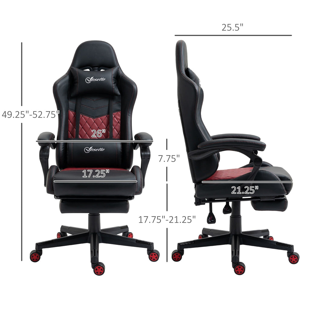 Fauteuil de jeu inclinable pivotant à 360° en cuir PU avec repose-pieds, appui-tête, support lombaire et hauteur réglable