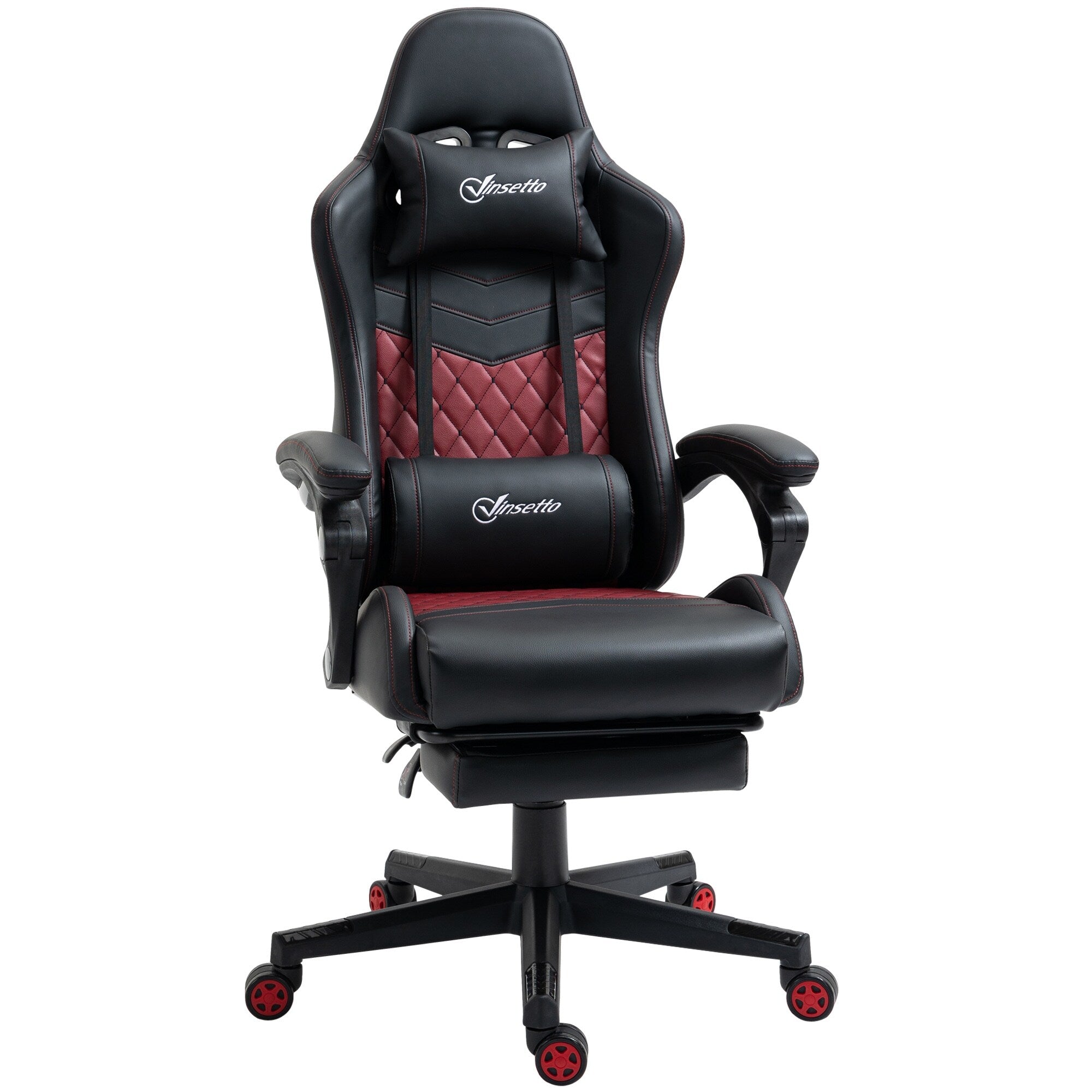 Fauteuil de jeu inclinable pivotant à 360° en cuir PU avec repose-pieds, appui-tête, support lombaire et hauteur réglable