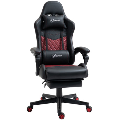 Fauteuil de jeu inclinable pivotant à 360° en cuir PU avec repose-pieds, appui-tête, support lombaire et hauteur réglable