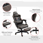 Fauteuil de jeu inclinable pivotant à 360° en cuir PU avec repose-pieds, appui-tête, support lombaire et hauteur réglable
