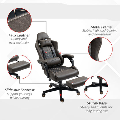 Fauteuil de jeu inclinable pivotant à 360° en cuir PU avec repose-pieds, appui-tête, support lombaire et hauteur réglable
