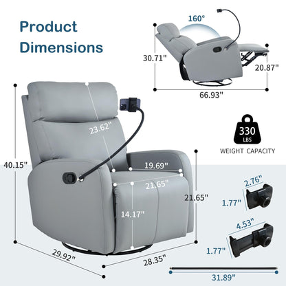 Fauteuil inclinable pivotant à 360° en cuir PU avec support pour téléphone