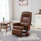 Fauteuil inclinable manuel en cuir PU, fauteuil de salon moderne, pivotant et réglable, avec base en bois et repose-pieds