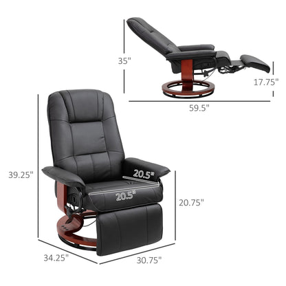 Fauteuil inclinable manuel en cuir PU, fauteuil de salon moderne, pivotant et réglable, avec base en bois et repose-pieds