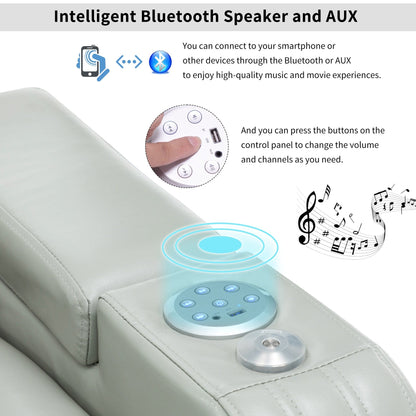 Fauteuil de massage en cuir PU avec porte-gobelet, haut-parleur Bluetooth et ports USB Fauteuil inclinable pour cinéma maison avec plateau