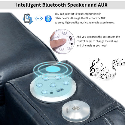 Fauteuil de massage en cuir PU avec porte-gobelet, haut-parleur Bluetooth et ports USB Fauteuil inclinable pour cinéma maison avec plateau