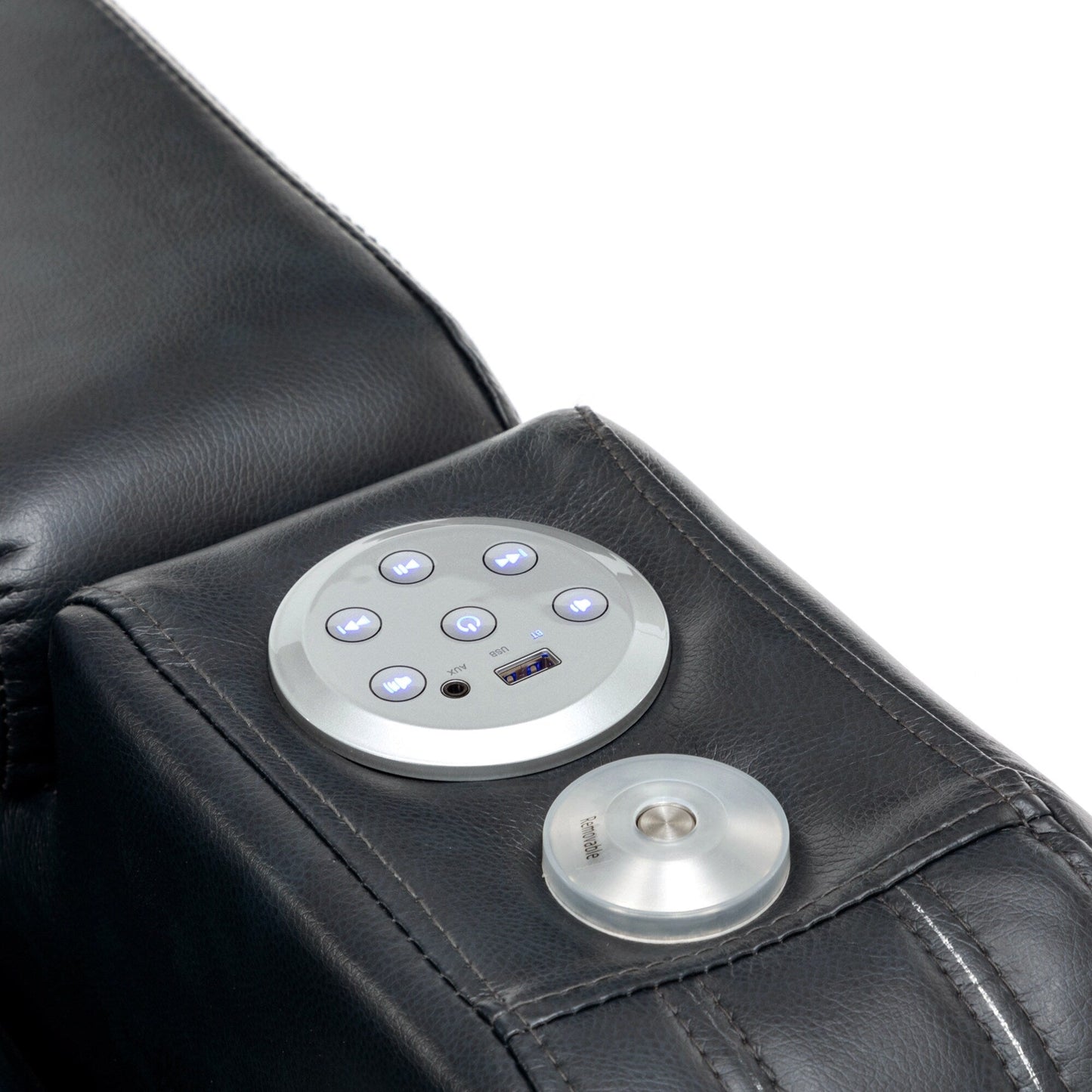 Fauteuil de massage en cuir PU avec porte-gobelet, haut-parleur Bluetooth et ports USB Fauteuil inclinable pour cinéma maison avec plateau