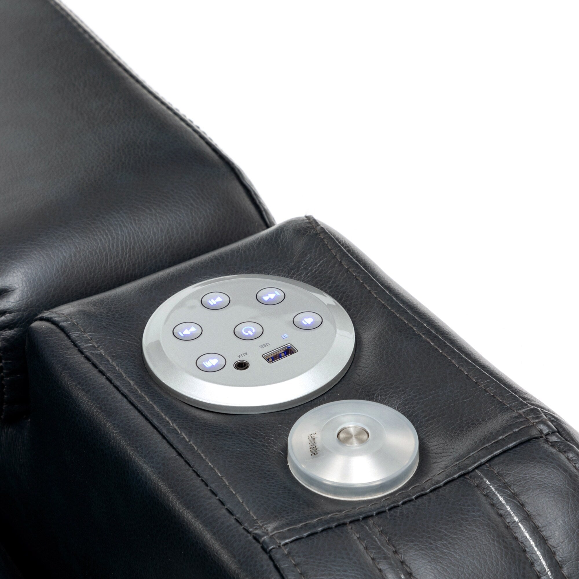 Fauteuil de massage en cuir PU avec porte-gobelet, haut-parleur Bluetooth et ports USB Fauteuil inclinable pour cinéma maison avec plateau