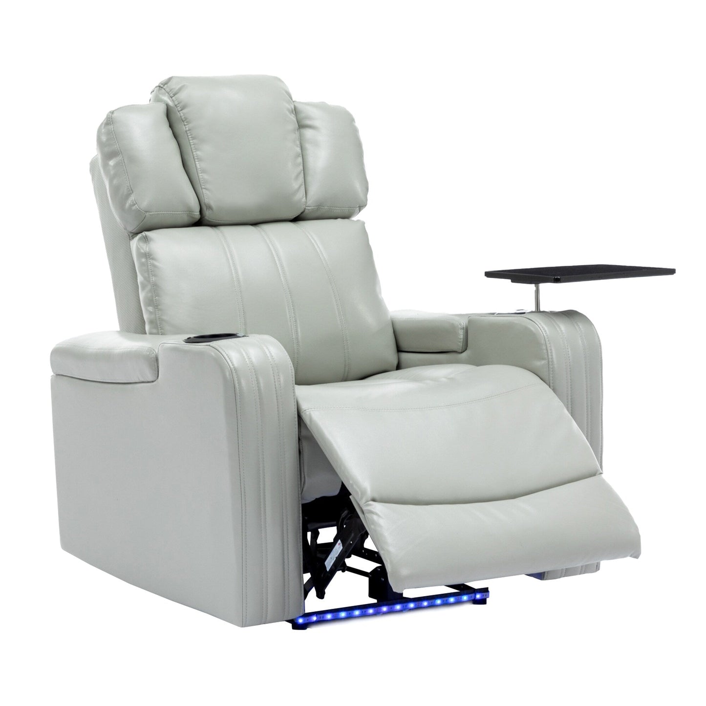 Fauteuil de massage en cuir PU avec porte-gobelet, haut-parleur Bluetooth et ports USB Fauteuil inclinable pour cinéma maison avec plateau