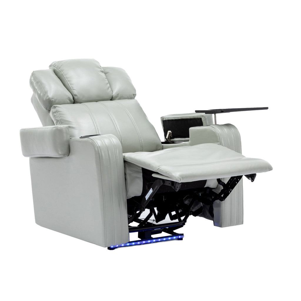 Fauteuil de massage en cuir PU avec porte-gobelet, haut-parleur Bluetooth et ports USB Fauteuil inclinable pour cinéma maison avec plateau