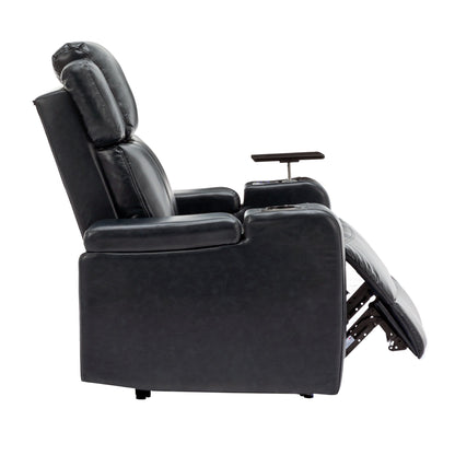 Fauteuil de massage en cuir PU avec porte-gobelet, haut-parleur Bluetooth et ports USB Fauteuil inclinable pour cinéma maison avec plateau