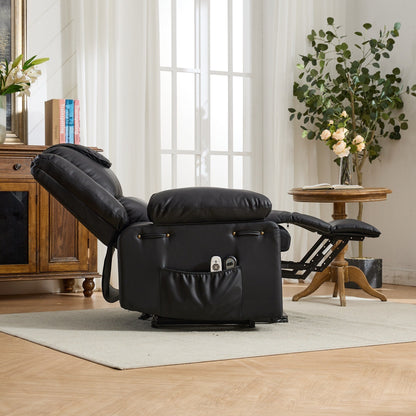 Fauteuil inclinable électrique en cuir PU avec releveur et massage, télécommande, siège large, confort pour personnes âgées
