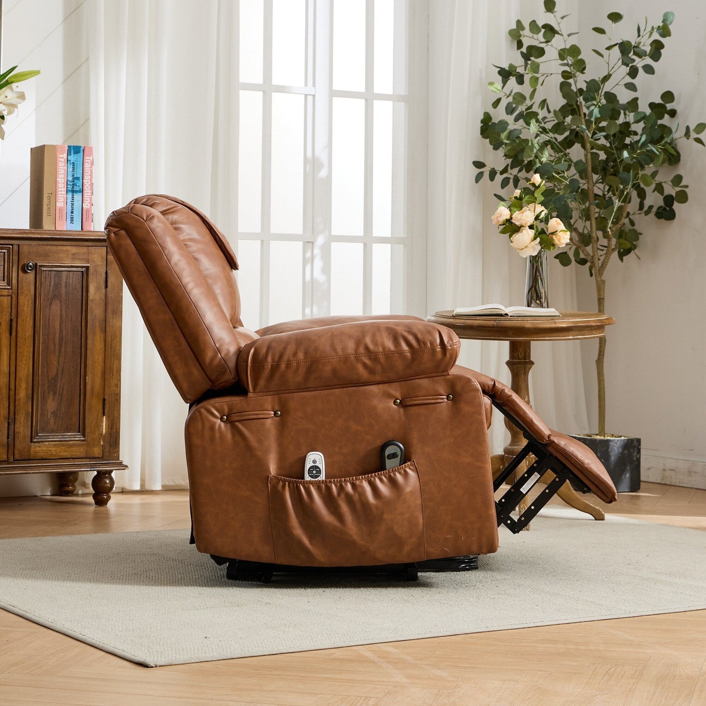 Fauteuil inclinable électrique en cuir PU avec releveur et massage, télécommande, siège large, confort pour personnes âgées