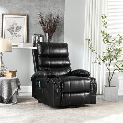 Fauteuil inclinable électrique en cuir PU avec massage, chauffage et porte-gobelets