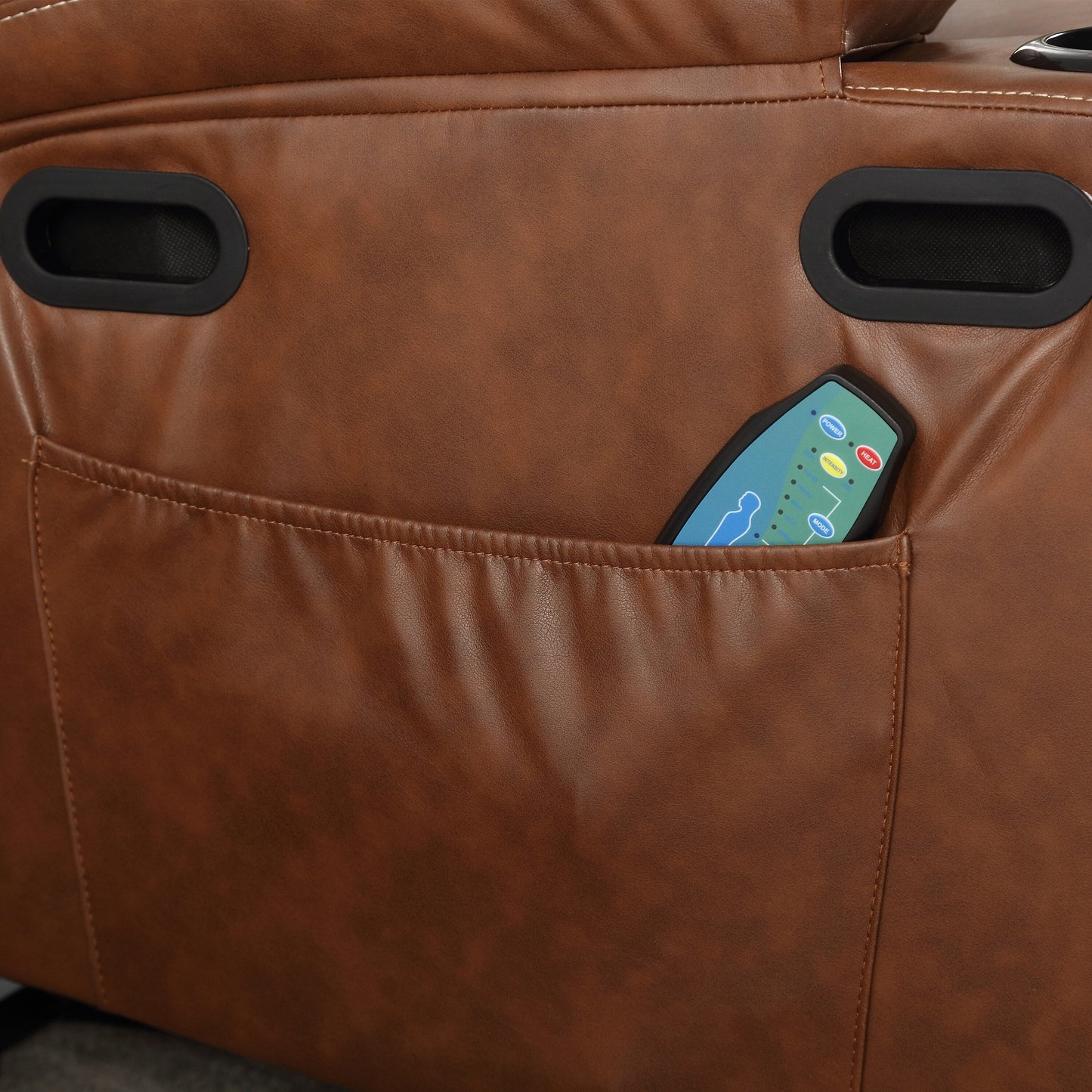 Fauteuil inclinable électrique en cuir PU avec massage, chauffage et porte-gobelets