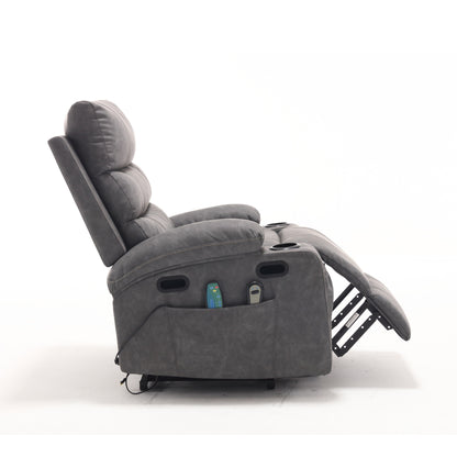 Fauteuil inclinable électrique en cuir PU avec massage, chauffage et porte-gobelets