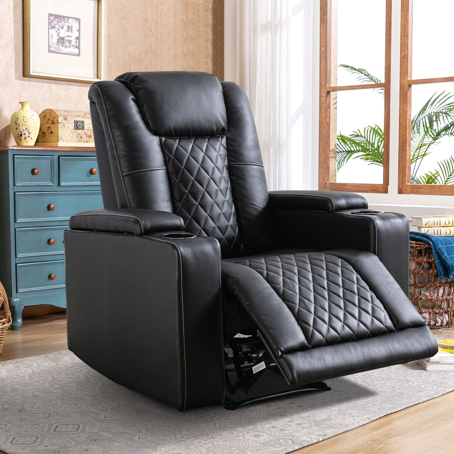 Fauteuil inclinable électrique en cuir PU pour home cinéma avec porte-gobelet et port USB