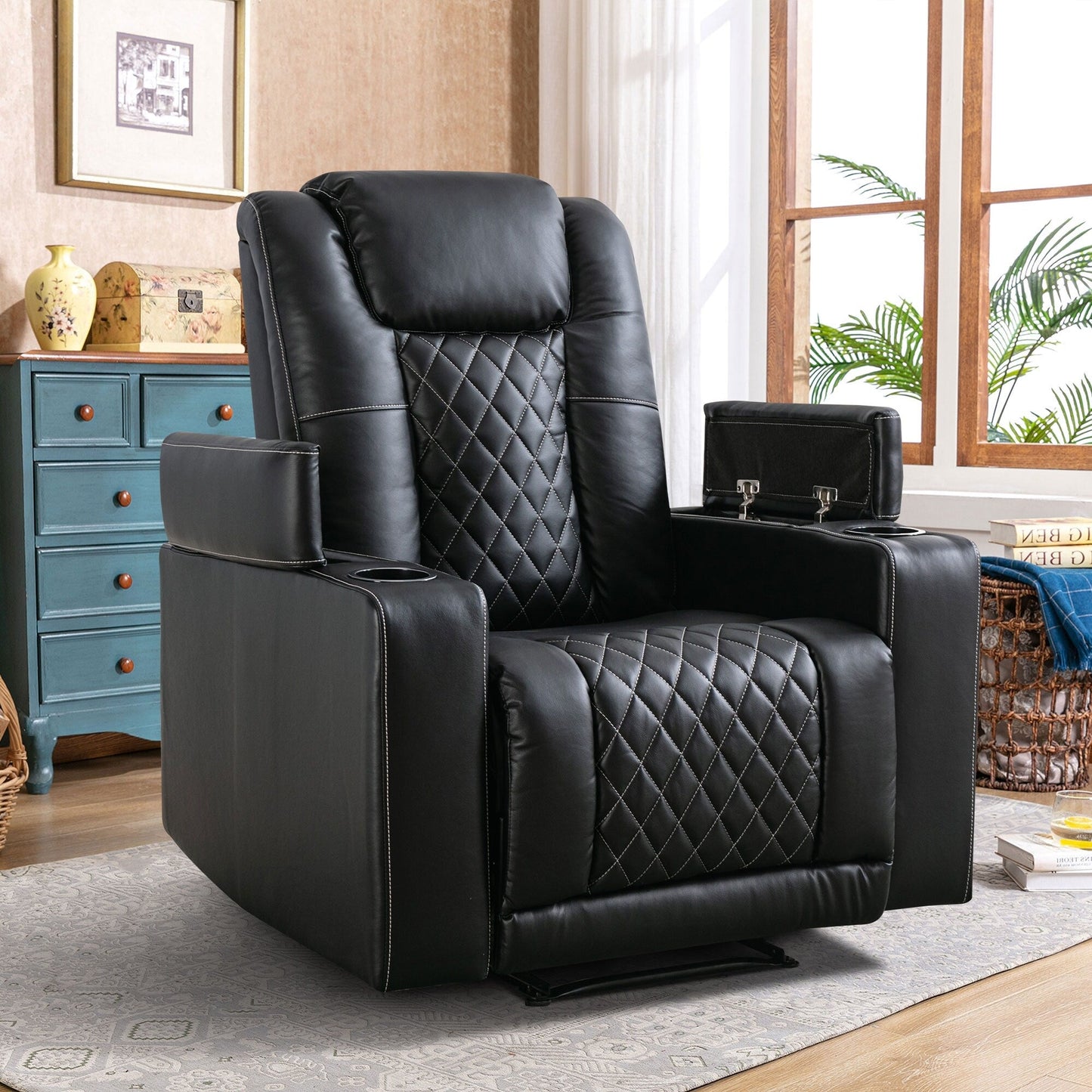 Fauteuil inclinable électrique en cuir PU pour home cinéma avec porte-gobelet et port USB