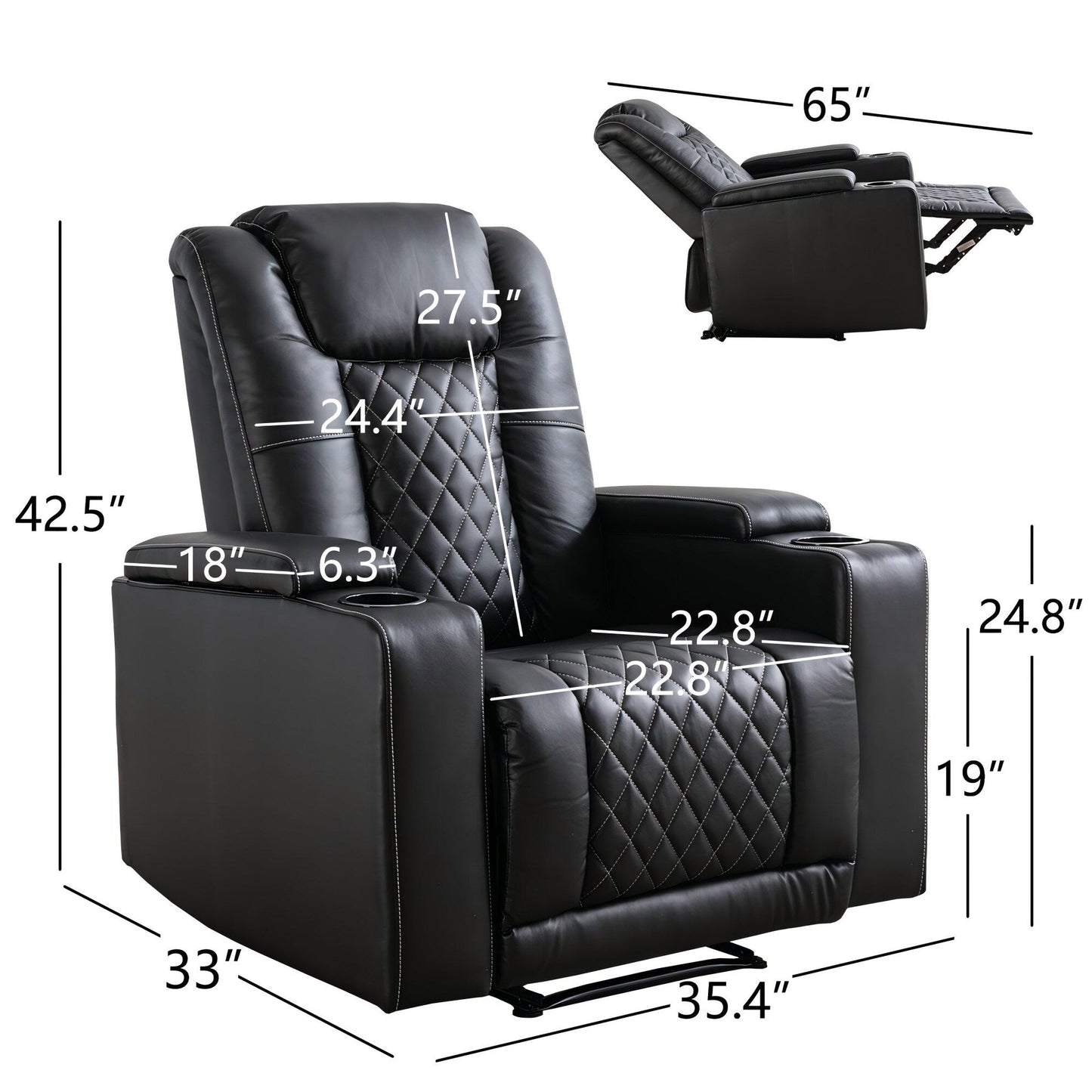 Fauteuil inclinable électrique en cuir PU pour home cinéma avec porte-gobelet et port USB
