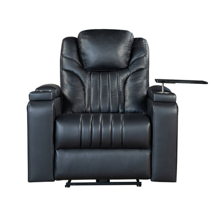 Fauteuil inclinable électrique en cuir synthétique pour home cinéma avec appui-tête réglable électriquement, chargeur sans fil, port USB et accoudoirs de rangement