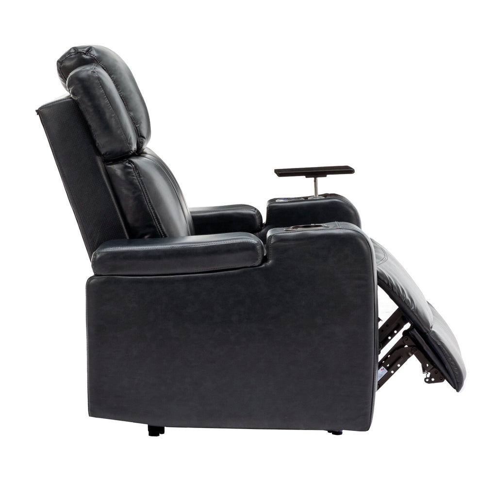 Fauteuil inclinable électrique en cuir synthétique, siège individuel, pour home cinéma, avec porte-gobelet rafraîchissant, haut-parleur Bluetooth, lumières LED et ports USB