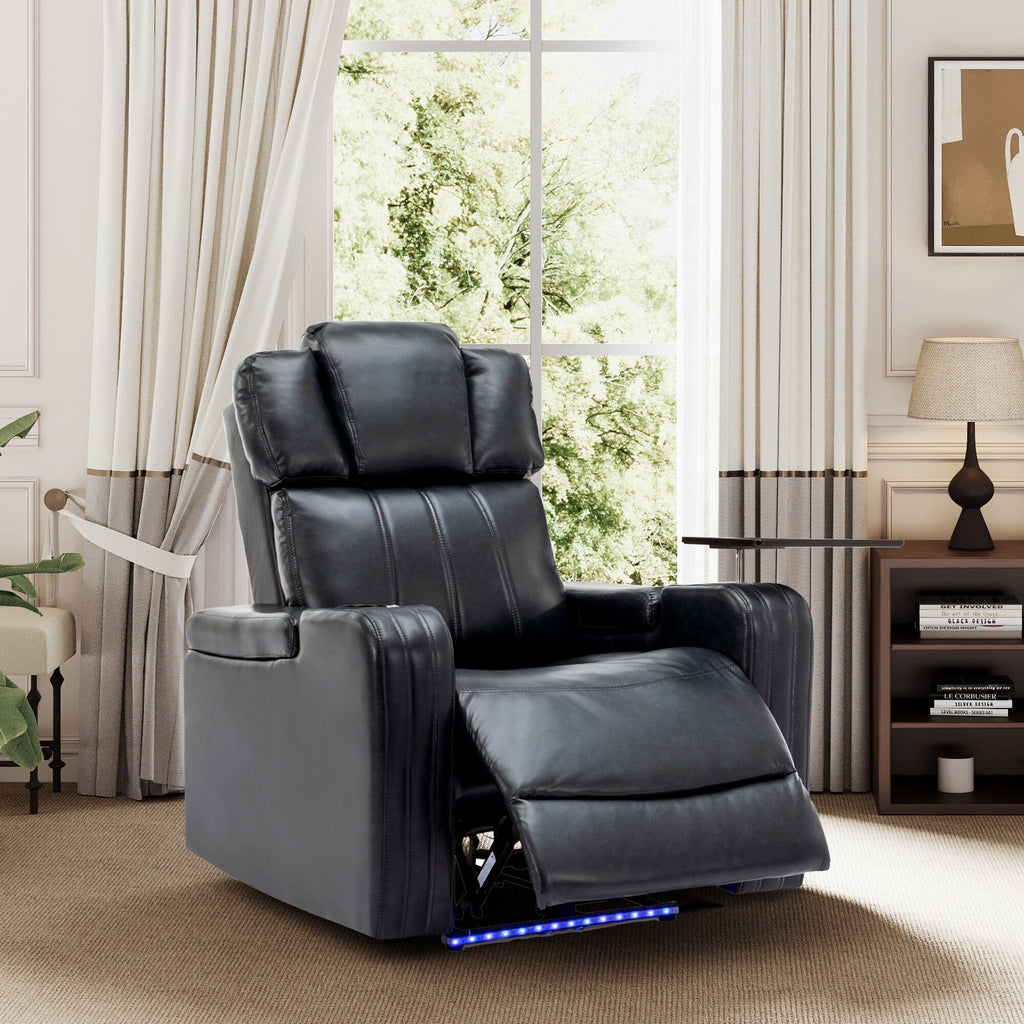 Fauteuil inclinable électrique en cuir synthétique, siège individuel, pour home cinéma, avec porte-gobelet rafraîchissant, haut-parleur Bluetooth, lumières LED et ports USB