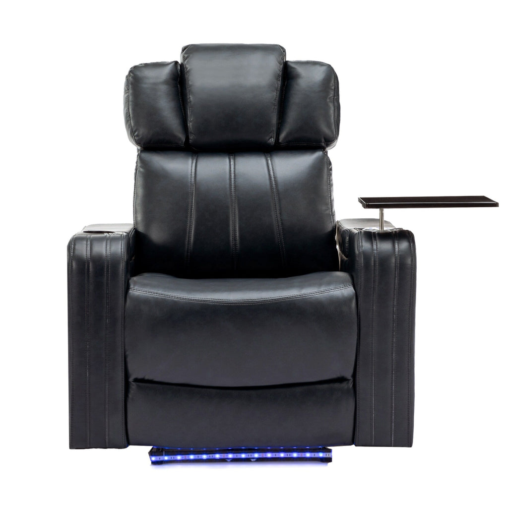 Fauteuil inclinable électrique en cuir synthétique, siège individuel, pour home cinéma, avec porte-gobelet rafraîchissant, haut-parleur Bluetooth, lumières LED et ports USB