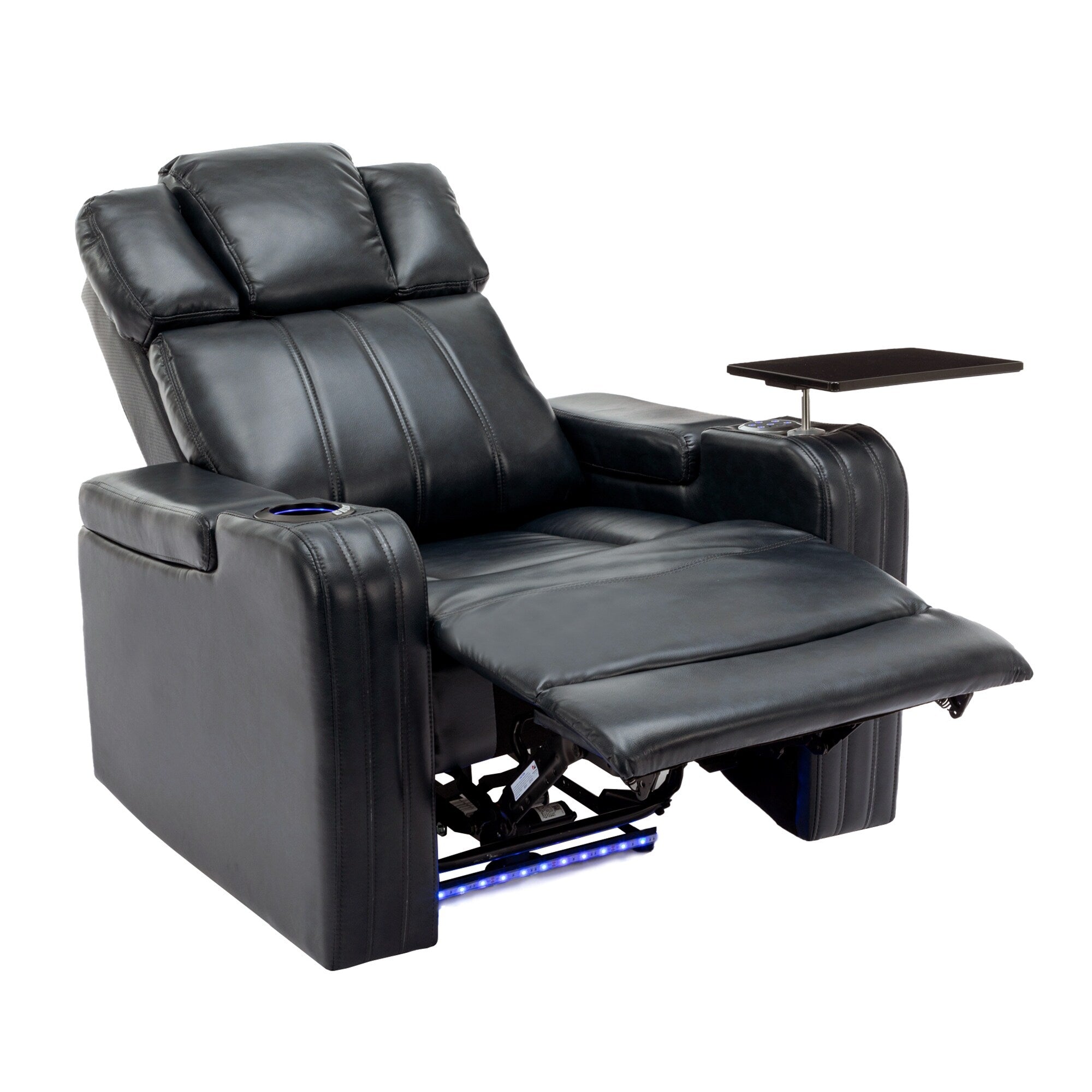 Fauteuil inclinable électrique en cuir synthétique, siège individuel, pour home cinéma, avec porte-gobelet rafraîchissant, haut-parleur Bluetooth, lumières LED et ports USB