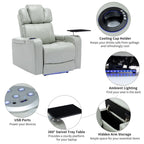 Fauteuil inclinable électrique en cuir synthétique, siège individuel, pour home cinéma, avec porte-gobelet rafraîchissant, haut-parleur Bluetooth, lumières LED et ports USB