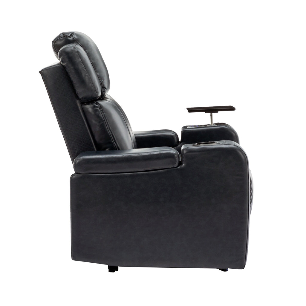 Fauteuil inclinable électrique en cuir synthétique, siège individuel, pour home cinéma, avec porte-gobelet rafraîchissant, haut-parleur Bluetooth, lumières LED et ports USB