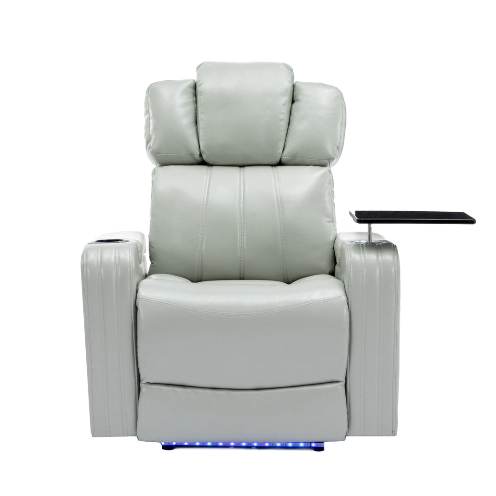Fauteuil inclinable électrique en cuir synthétique, siège individuel, pour home cinéma, avec porte-gobelet rafraîchissant, haut-parleur Bluetooth, lumières LED et ports USB