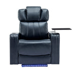 Fauteuil inclinable électrique en cuir synthétique, siège individuel, pour home cinéma, avec porte-gobelet rafraîchissant, haut-parleur Bluetooth, lumières LED et ports USB