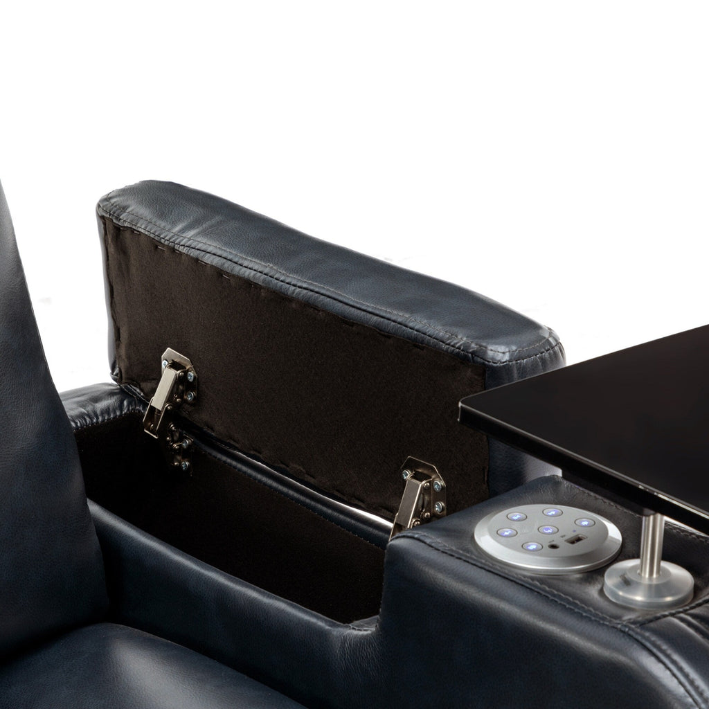 Fauteuil inclinable électrique en cuir synthétique, siège individuel, pour home cinéma, avec porte-gobelet rafraîchissant, haut-parleur Bluetooth, lumières LED et ports USB