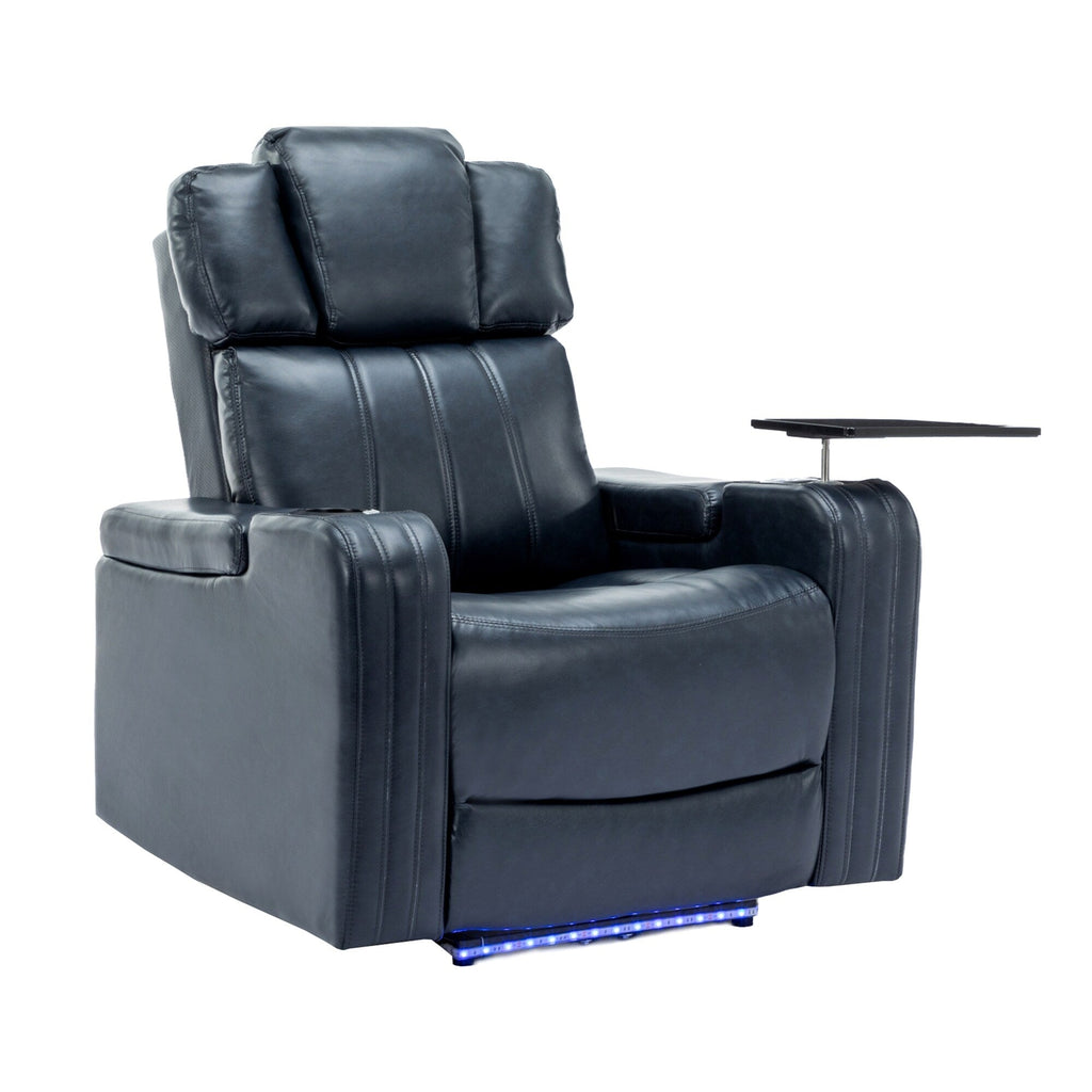 Fauteuil inclinable électrique en cuir synthétique, siège individuel, pour home cinéma, avec porte-gobelet rafraîchissant, haut-parleur Bluetooth, lumières LED et ports USB