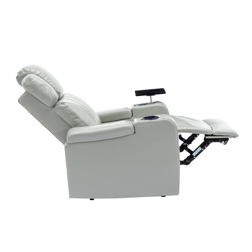 Fauteuil inclinable électrique en cuir synthétique, siège individuel, pour home cinéma, avec porte-gobelet rafraîchissant, haut-parleur Bluetooth, lumières LED et ports USB