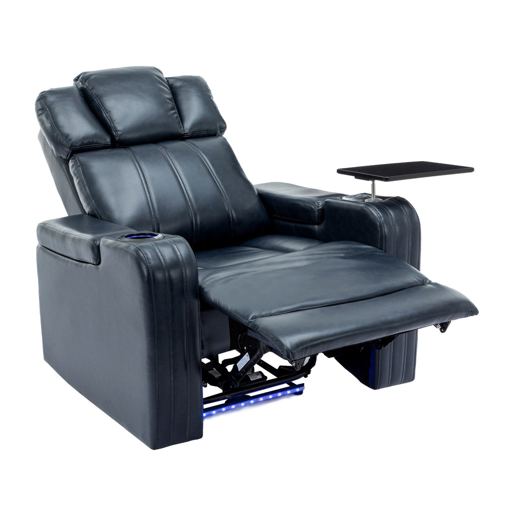 Fauteuil inclinable électrique en cuir synthétique, siège individuel, pour home cinéma, avec porte-gobelet rafraîchissant, haut-parleur Bluetooth, lumières LED et ports USB