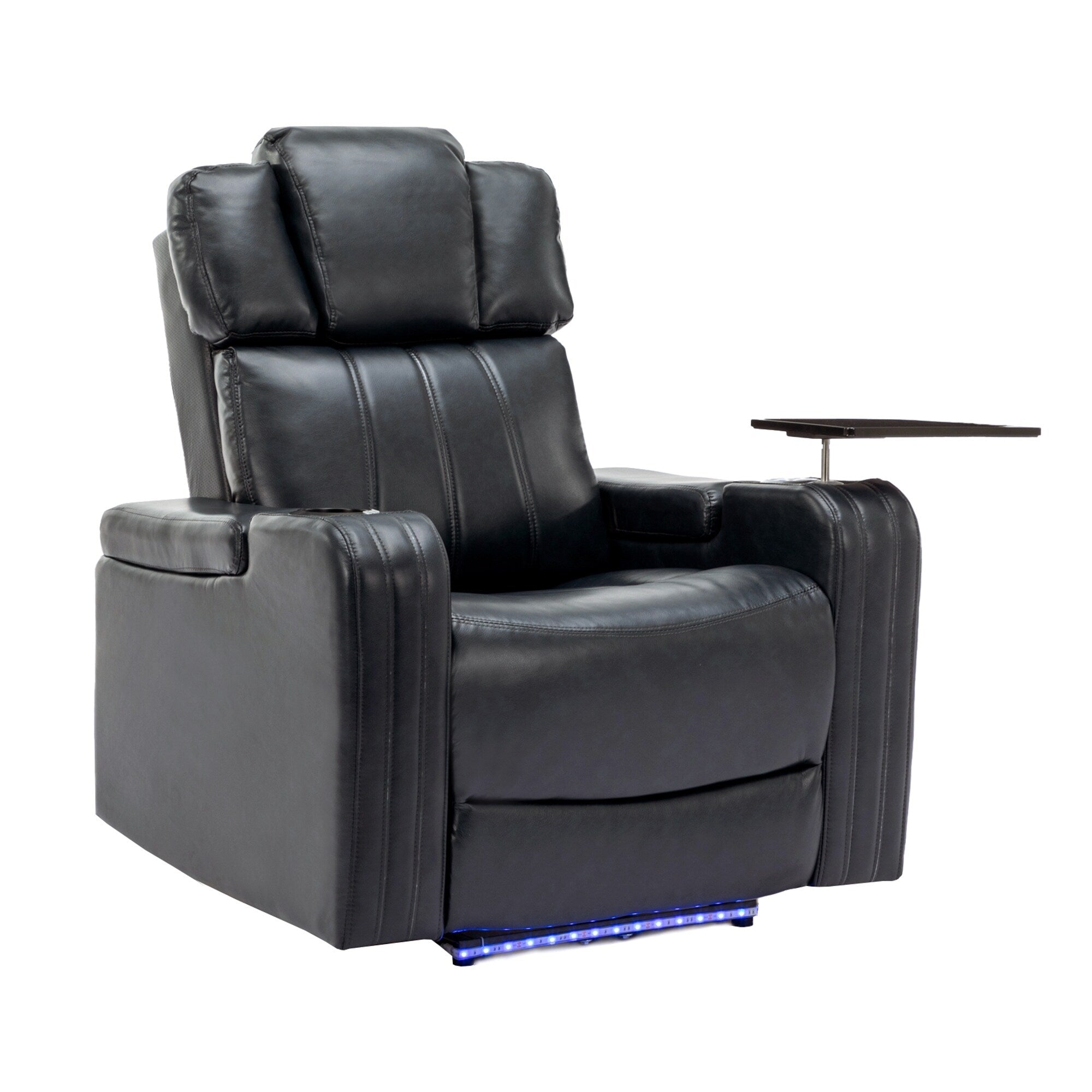 Fauteuil inclinable électrique en cuir synthétique, siège individuel, pour home cinéma, avec porte-gobelet rafraîchissant, haut-parleur Bluetooth, lumières LED et ports USB