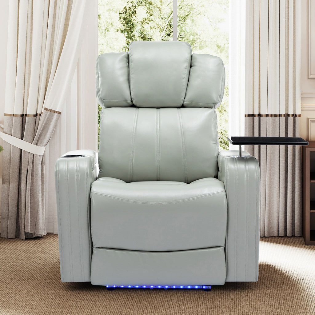Fauteuil inclinable électrique en cuir synthétique, siège individuel, pour home cinéma, avec porte-gobelet rafraîchissant, haut-parleur Bluetooth, lumières LED et ports USB