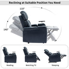 Fauteuil inclinable électrique en cuir synthétique, siège individuel, pour home cinéma, avec porte-gobelet rafraîchissant, haut-parleur Bluetooth, lumières LED et ports USB