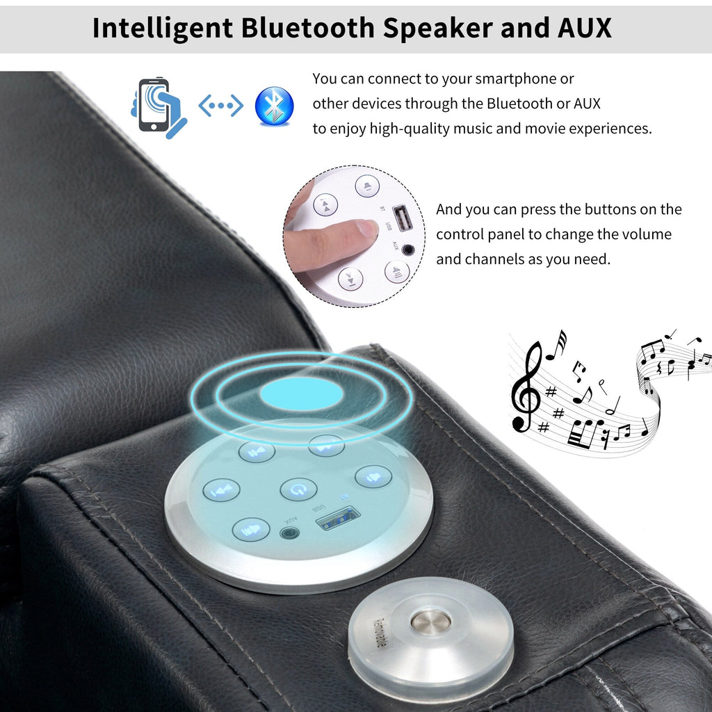 Fauteuil inclinable électrique en cuir synthétique, siège individuel, pour home cinéma, avec porte-gobelet rafraîchissant, haut-parleur Bluetooth, lumières LED et ports USB